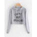 Letter Print Drawstring Crop Hoodie 