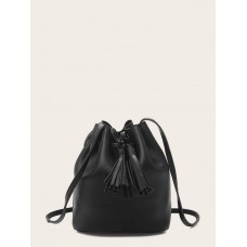 Tassel Decor Bucket Bag With Drawstring