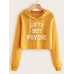 Letter Print Drawstring Crop Hoodie 